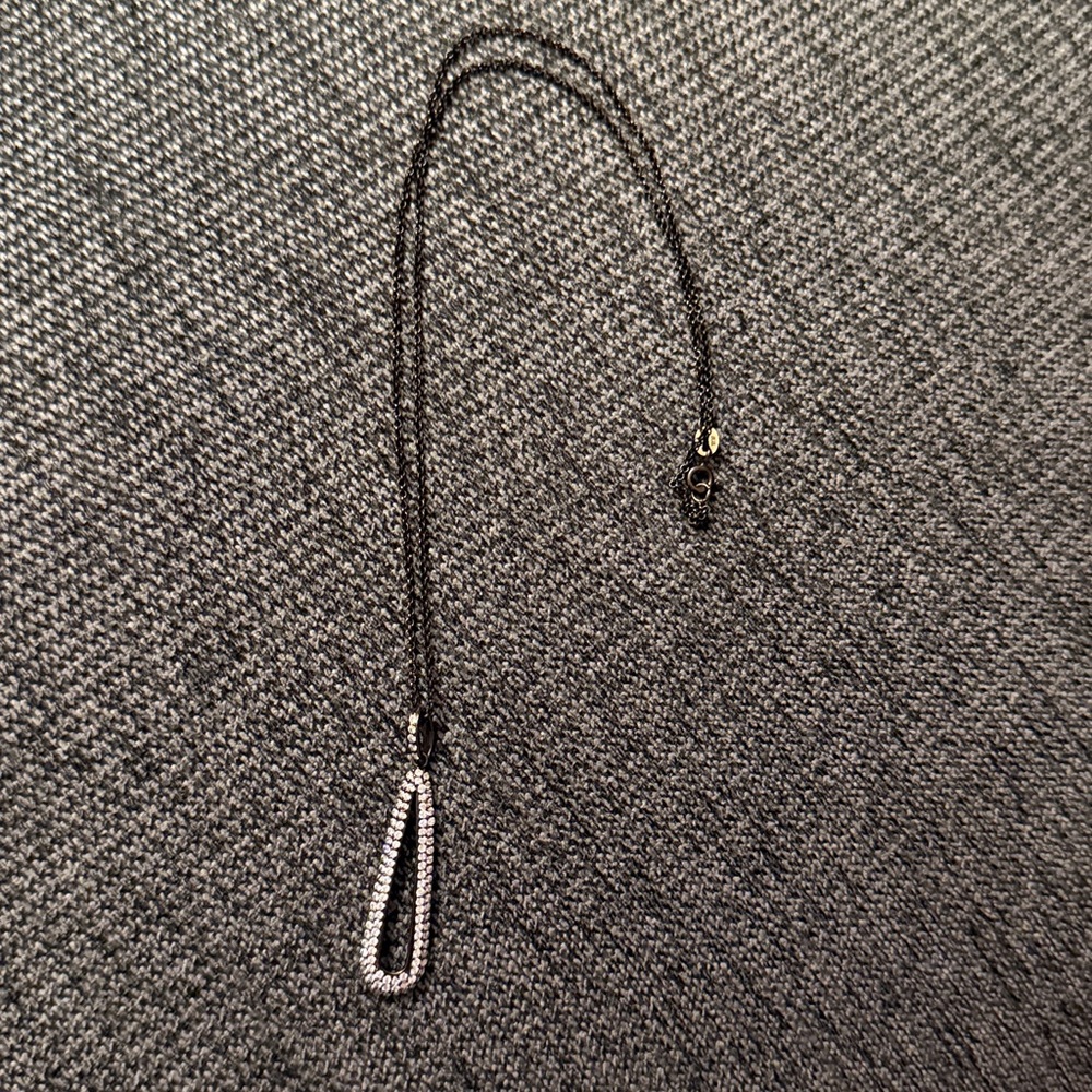 Elegant Black Rope Necklace with Silver Crystal Pendant